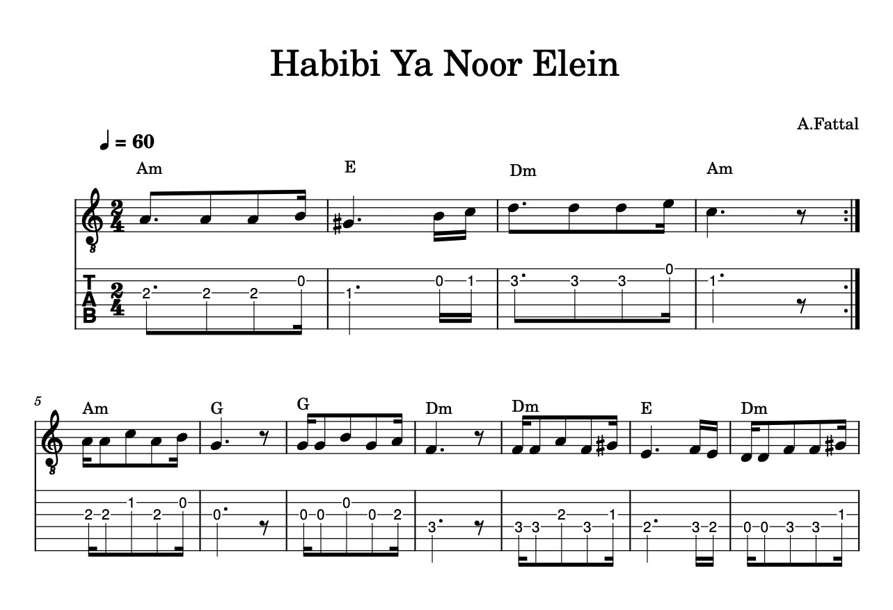 Amr Diab - Habibi ya noor el ain - Guitar Music sheet with Tabs